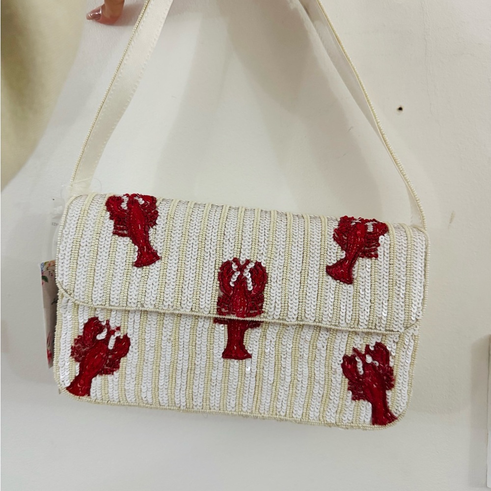 Nautical Cream and Red Lobster Shoulder Bag